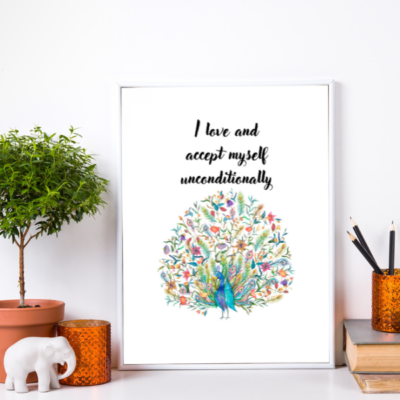 I love and accept myself unconditionally affirmation quote peacock design