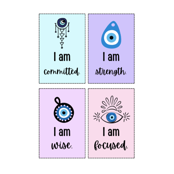 Self love Turkish Eye design affirmation cards