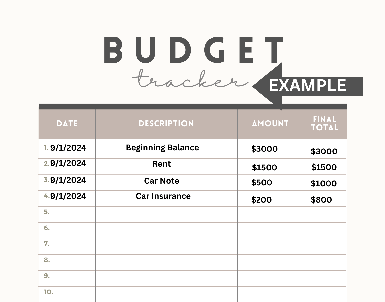 Neutral Minimalist Monthly Budget Tracker