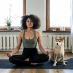 At-Home Workouts Beside her Dog