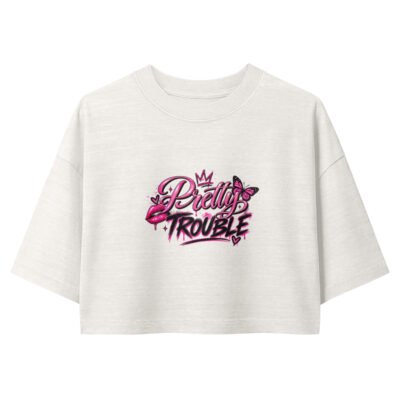 Pretty Trouble Women’s Garment Dye White Cropped Tee