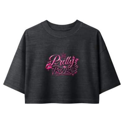 Pretty Trouble Women’s Washed Black Garment Dye Cropped Tee