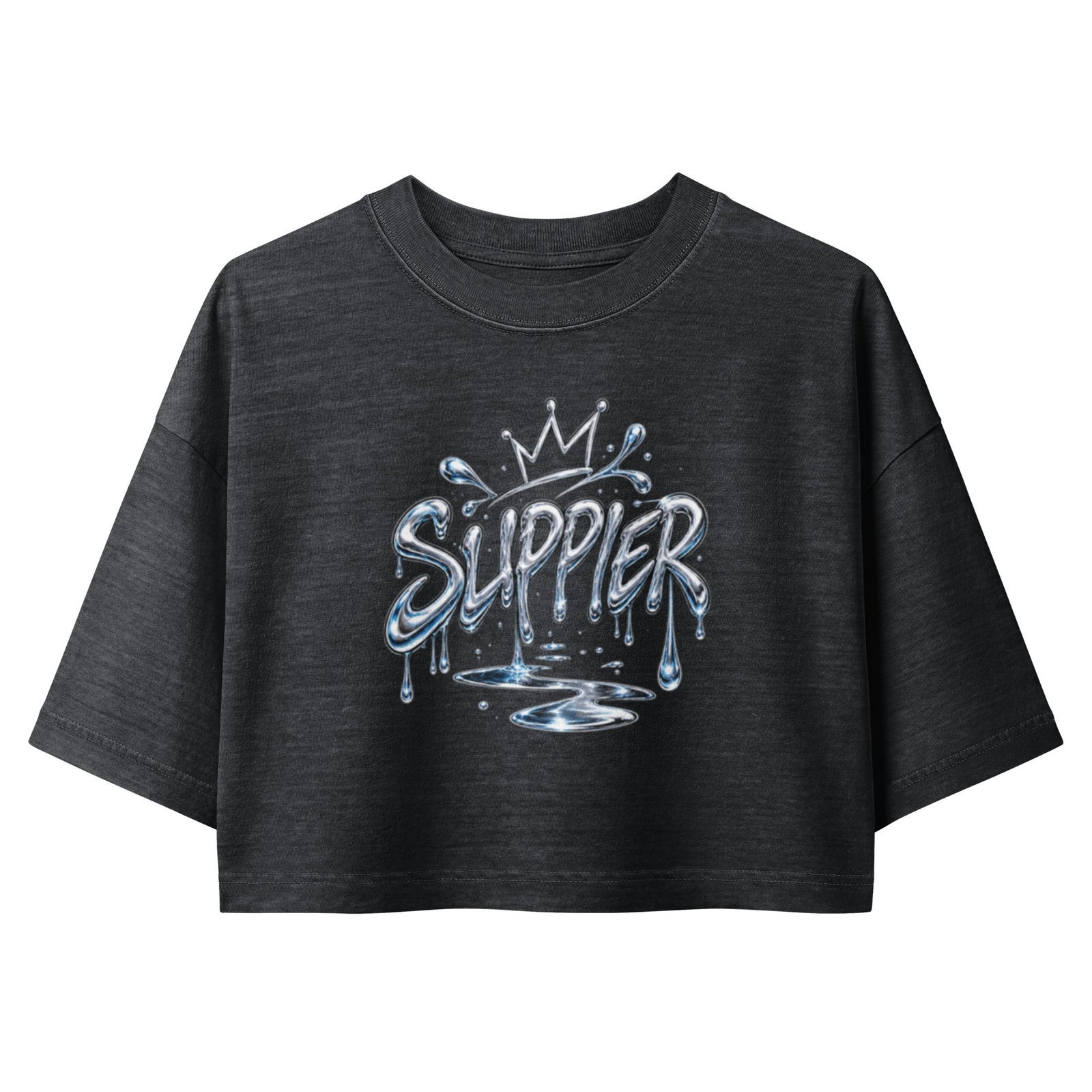 Trendy Graphic Shirt - Slippier Garment Dye Black Cropped Tee